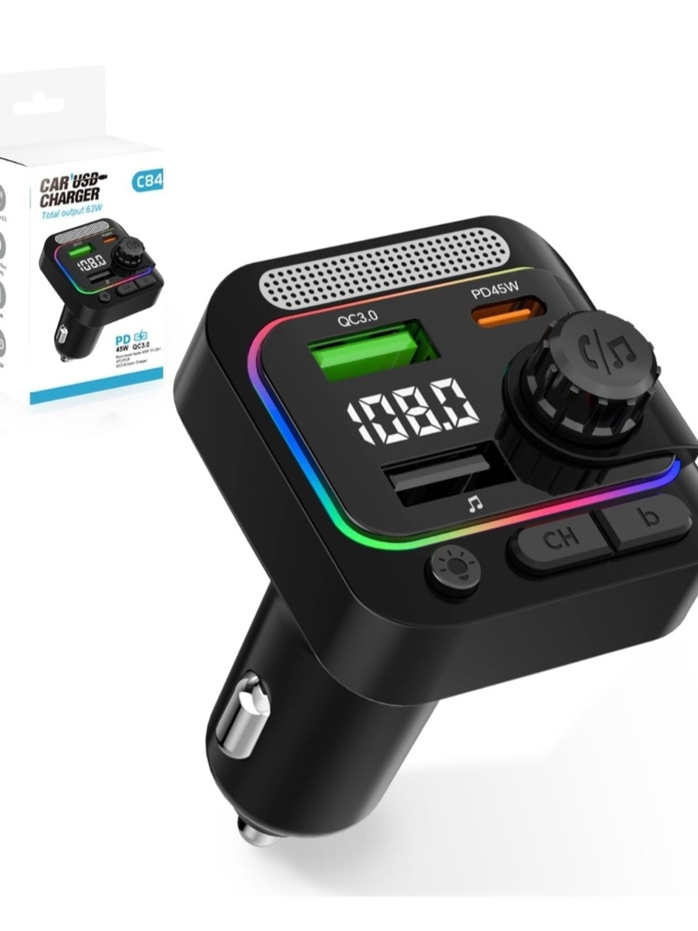 63W FM Transmitter Bluetooth Car Adapter, Wireless FM Bluetooth Transmitter
[PD
